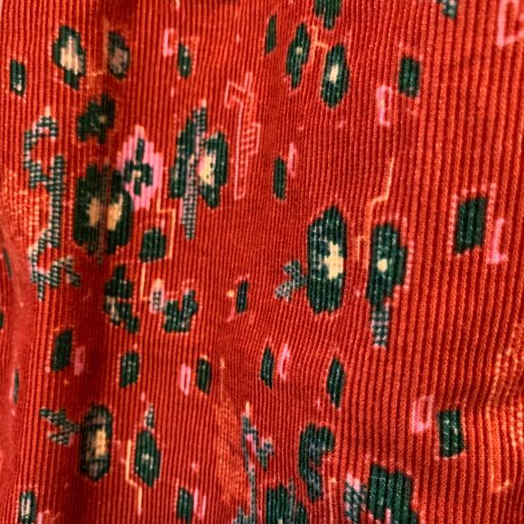 Anthropologie Building 13 Corduroy Floral Button-up Blouse Women 6 Orange Green - Picture 5 of 10